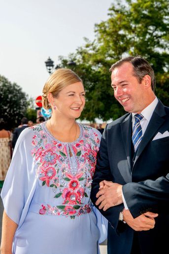 La princesse Stéphanie et le grand-duc héritier Guillaume de Luxembourg (cousin de la mariée) à Orbetello, le 25 septembre 2021
