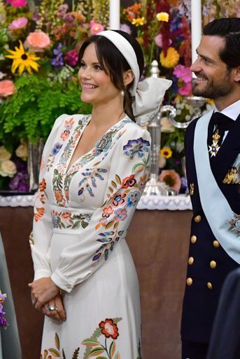 Détail du corsage de la robe de la princesse Sofia de Suède, le 14 août 2021