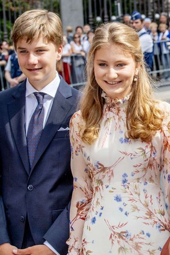 Le prince Gabriel de Belgique avec sa grande soeur la princesse héritière Elisabeth, le 21 juillet 2019