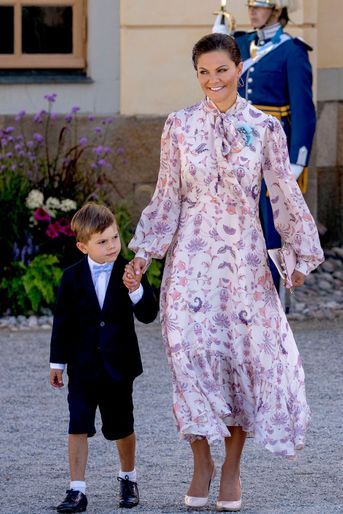 La princesse héritière Victoria de Suède, au baptême de son neveu le prince Julian le 14 août 2021