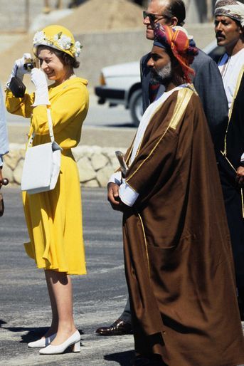 La reine Elizabeth II lors d'une visite d'Etat à Oman, le 28 février 1979 