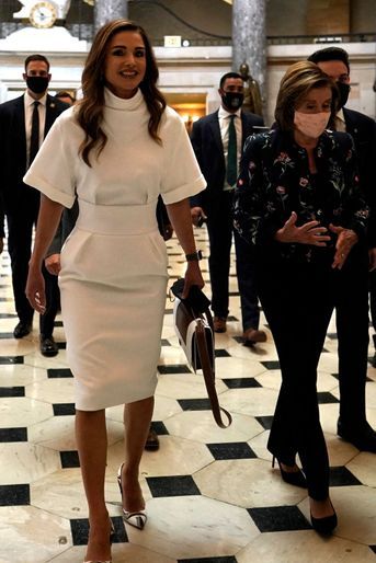 La reine Rania de Jordanie dans une robe Roksanda à Washington, le 22 juillet 2021
