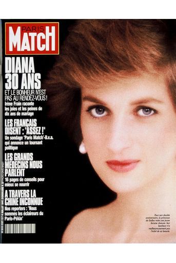 Diana, 30 ans et le bonheur n'est pas au rendez-vous. Couverture du Paris Match n°2197 du 4 juillet 1991.