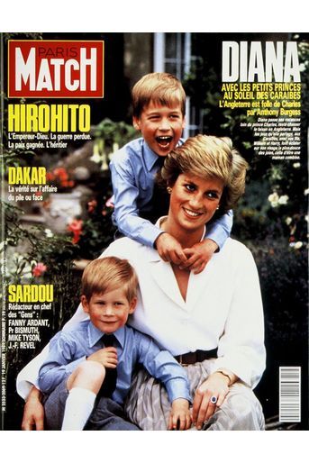 Diana avec les petits princes au soleil des Caraïbes. Couverture du Paris Match n°2069 du 19 janvier 1989.