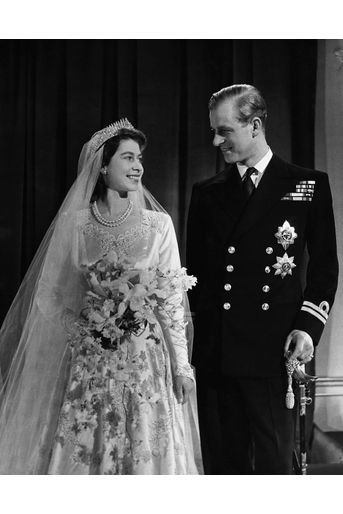 La princesse héritière Elizabeth avec le prince Philip, le jour de leur mariage, le 20 novembre 1947 