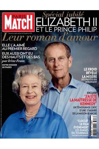 Le prince Philip et la reine Elizabeth II, à l&#039;occasion du 50e anniversaire de leur mariage, en janvier 1997. Couverture du Paris Match n° 3273, du 9 février 2012.