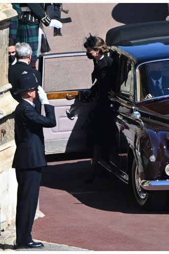 Arrivée de la duchesse Kate, à la Chapelle St Georges, pour les funérailles du prince Philip au Château de Windsor, samedi 17 avril 2021.
