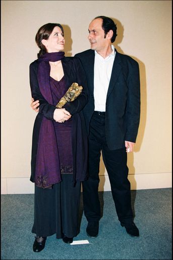 Jean-Pierre Bacri et Agnès Jaoui, César du meilleur scénario original ou adaptation, et du meilleur acteur dans un second rôle pour « Un air de famille », en février 1997.