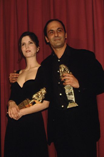 Agnès Jaoui et Jean-Pierre Bacri sur la scène des Molière en 1992.