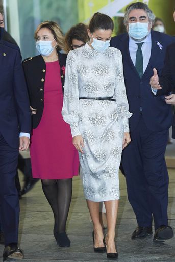La reine Letizia d'Espagne dans une robe Cherubina à Séville, le 25 novembre 2020