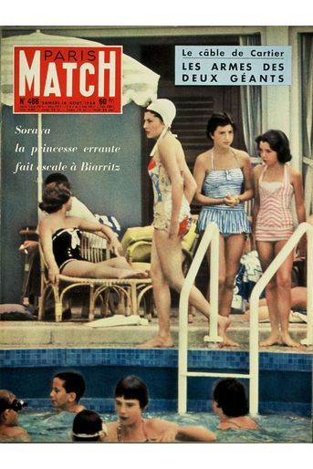 « Soraya, la princesse errante fait escale à Biarritz »couverture de Paris Match, n°488, daté du samedi 12 août 1958