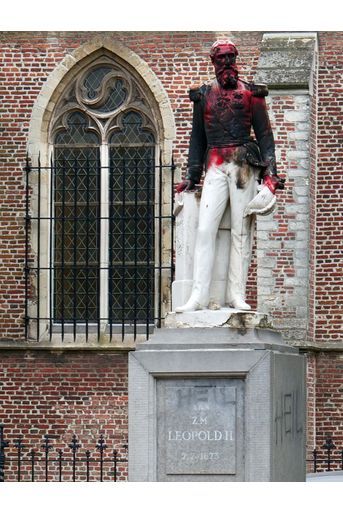La statue du roi des Belges Léopold II à Ekeren (Anvers) vandalisée, le 4 juin 2020