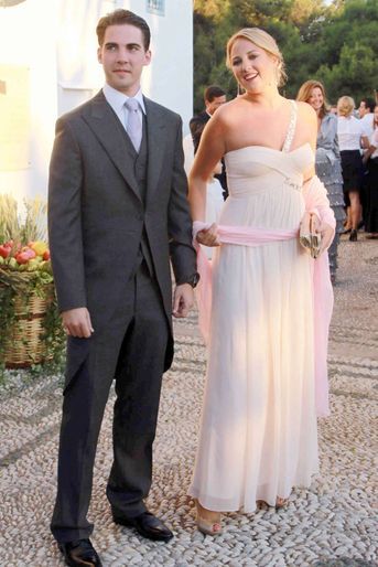 Le prince Philippos et la princesse Theodora de Grèce, frère et soeur du marié, sur l&#039;île de Spetses, le 25 août 2010