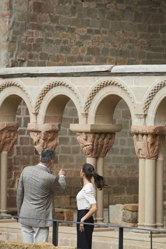 La reine Letizia et le roi Felipe VI d&#039;Espagne au monastère de San Juan de la Peña, le 8 juillet 2020