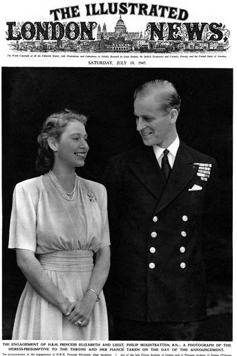 La princesse Elizabeth et le prince Philip fiancés à la une de "The illustrated London News" le 19 juillet 1947