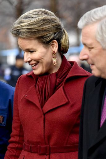 Les boucles d'oreille de la reine des Belges Mathilde à New York, le 11 février 2020