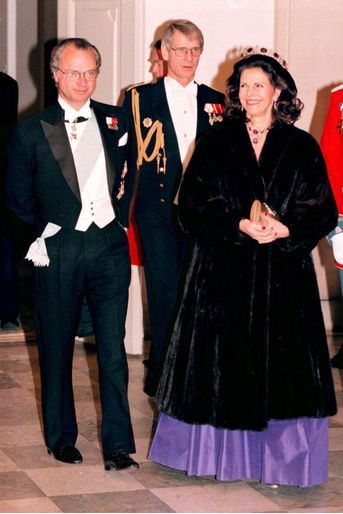 La reine Silvia et le roi Carl XVI Gustaf de Suède, à Copenhague le 17 novembre 1995