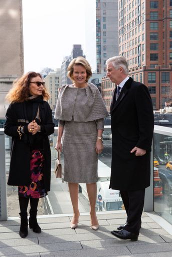 La reine Mathilde et le roi des Belges Philippe avec la styliste Diane Von Furstenberg à New York, les 12 février 2020