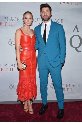 Emily Blunt avec son mari John Krasinski à la première du film "Sans un bruit partie II" à New York le 8 mars 2020. 