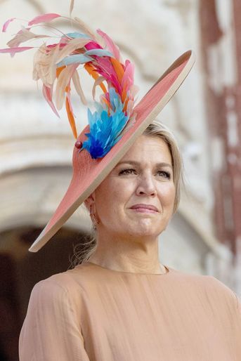 Le chapeau de la reine Maxima des Pays-Bas à New Delhi, le 15 octobre 2019