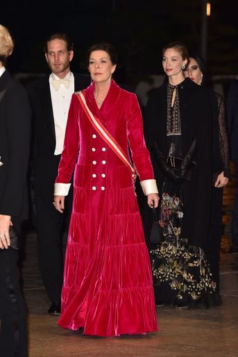 La princesse Caroline de Hanovre avec son fils Andrea Casiraghi et ses deux belles-filles à Monaco, le 19 novembre 2019