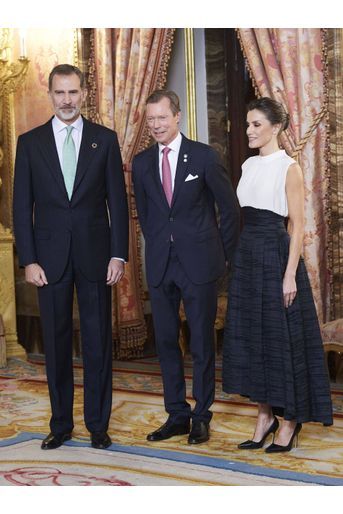 La reine Letizia et le roi Felipe VI d'Espagne avec le grand-duc Henri de Luxembourg à Madrid, le 2 décembre 2019