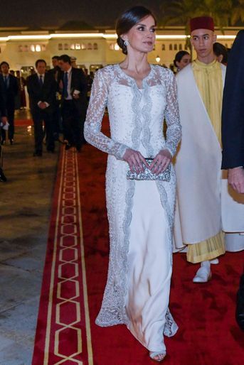 La reine Letizia d'Espagne dans une robe Felipe Varela, le 13 février 2019 à Rabat