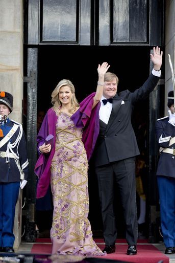 La reine Maxima des Pays-Bas avec le roi Willem-Alexander à Amsterdam, le 28 avril 2017