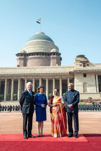 La reine Silvia et le roi Carl XVI Gustaf de Suède avec le couple présidentiel indien à New Delhi, le 2 décembre 2019