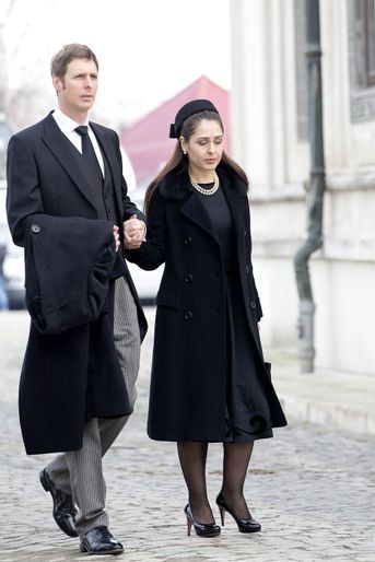 Le prince Leka d&#039;Albanie et sa femme la princesse Elia aux obsèques de l&#039;ex-roi Michel de Roumanie à Bucarest, le 16 décembre 2017