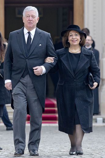 Le prince Alexandre de Serbie et sa femme la princesse Catherine aux obsèques de l&#039;ex-roi Michel de Roumanie à Bucarest, le 16 décembre 2017