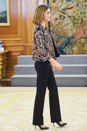 La reine Letizia d'Espagne au palais de la Zarzuela à Madrid, le 16 décembre 2015