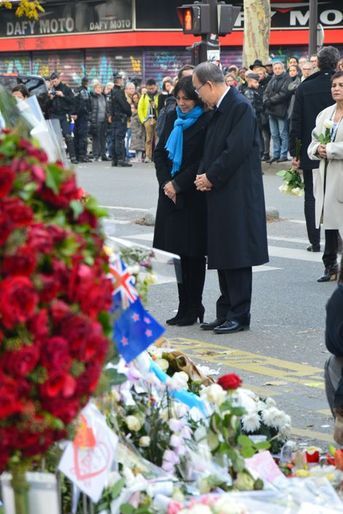 Anne Hidalgo et Ban Ki-moon devant le Bataclan