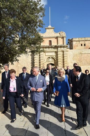 Le prince Charles et la duchesse de Cornouailles Camilla à Mdina, le 28 novembre 2015