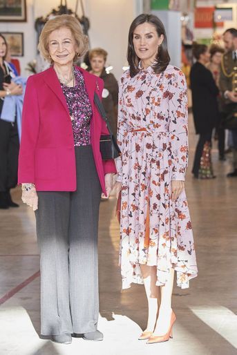 Lex-reine Sofia et sa belle-fille la reine Letizia d&#039;Espagne à Madrid, le 19 novembre 2019