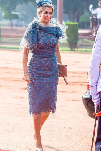 La reine Maxima des Pays-Bas dans une robe Natan en Inde, le 14 octobre 2019