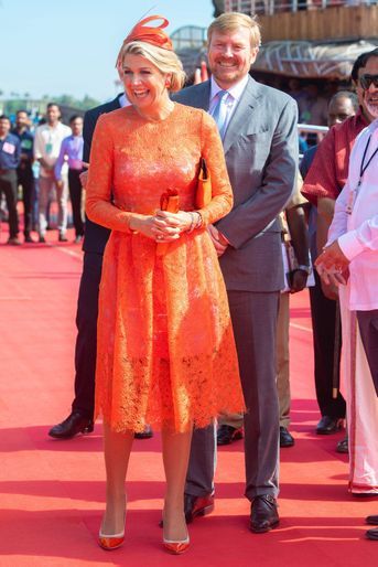 La reine Maxima des Pays-Bas dans une robe Natan en Inde, le 18 octobre 2019