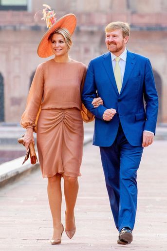 La reine Maxima des Pays-Bas dans une robe Natan en Inde, le 15 octobre 2019