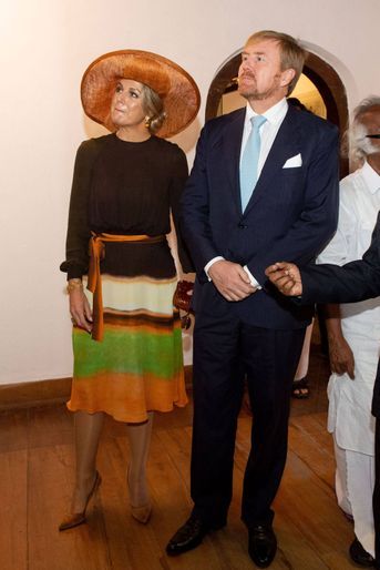 La reine Maxima des Pays-Bas dans une robe Jan Taminiau en Inde, le 17 octobre 2019