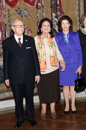 La reine Silvia de Suède avec le président tunisien et sa femme à Stockholm, le 5 novembre 2015