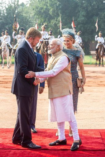 La reine Maxima et le roi Willem-Alexander des Pays-Bas avec le Premier ministre indien à New Delhi, le 14 octobre 2019