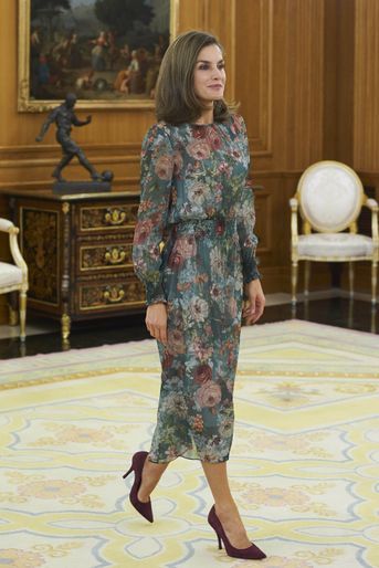 La reine Letizia d'Espagne en audience au palais de la Zarzuela à Madrid, le 17 octobre 2017