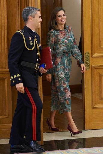 La reine Letizia d'Espagne au palais de la Zarzuela à Madrid, le 17 octobre 2017