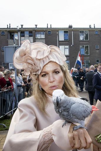 La reine Maxima des Pays-Bas et le perroquet Amalia à Meppel, le 18 septembre 2019