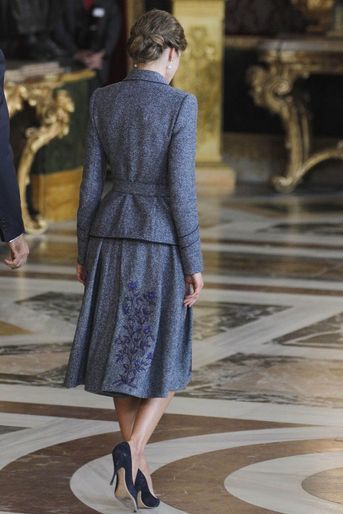 La reine Letizia d'Espagne à Madrid, le 12 octobre 2017