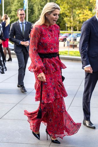 La reine Maxima des Pays-Bas dans une robe à volants à Leusden, le 18 septembre 2019 