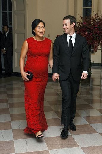 Le créateur de Facebook Mark Zuckerberg accompagné de son épouse enceinte Priscilla Chan au dîner d'Etat à la Maison Blanche pour la venue du p...