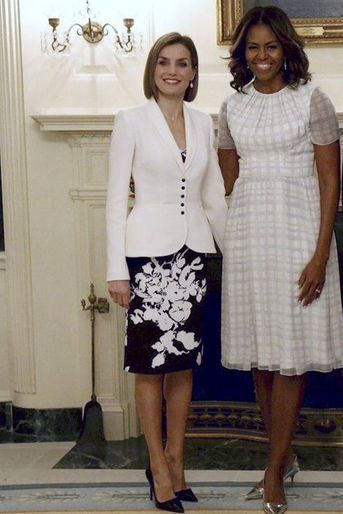 La reine Letizia d&#039;Espagne avec Michelle Obama à la Maison Blanche à Washington, le 15 septembre 2015