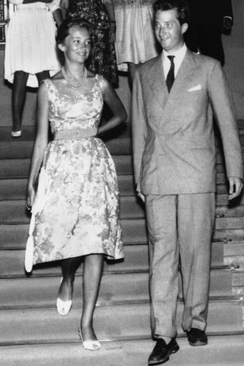 La princesse Paola de Belgique avec le prince Albert, le 23 juillet 1959