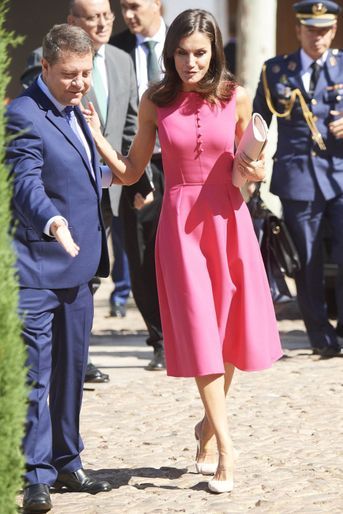 La reine Letizia d'Espagne en Carolina Herrera à Almagro, le 9 juillet 2019